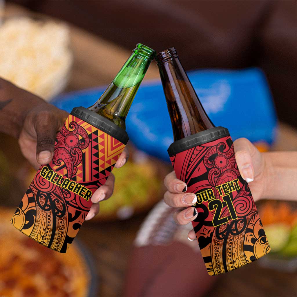 New Zealand Rangatira Custom 4 in 1 Can Cooler Tumbler Red and Gold Niho Taniwha Maori Tribal