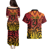 New Zealand Rangatira Custom Couples Matching Puletasi and Hawaiian Shirt Red and Gold Niho Taniwha Maori Tribal LT9 - Polynesian Pride