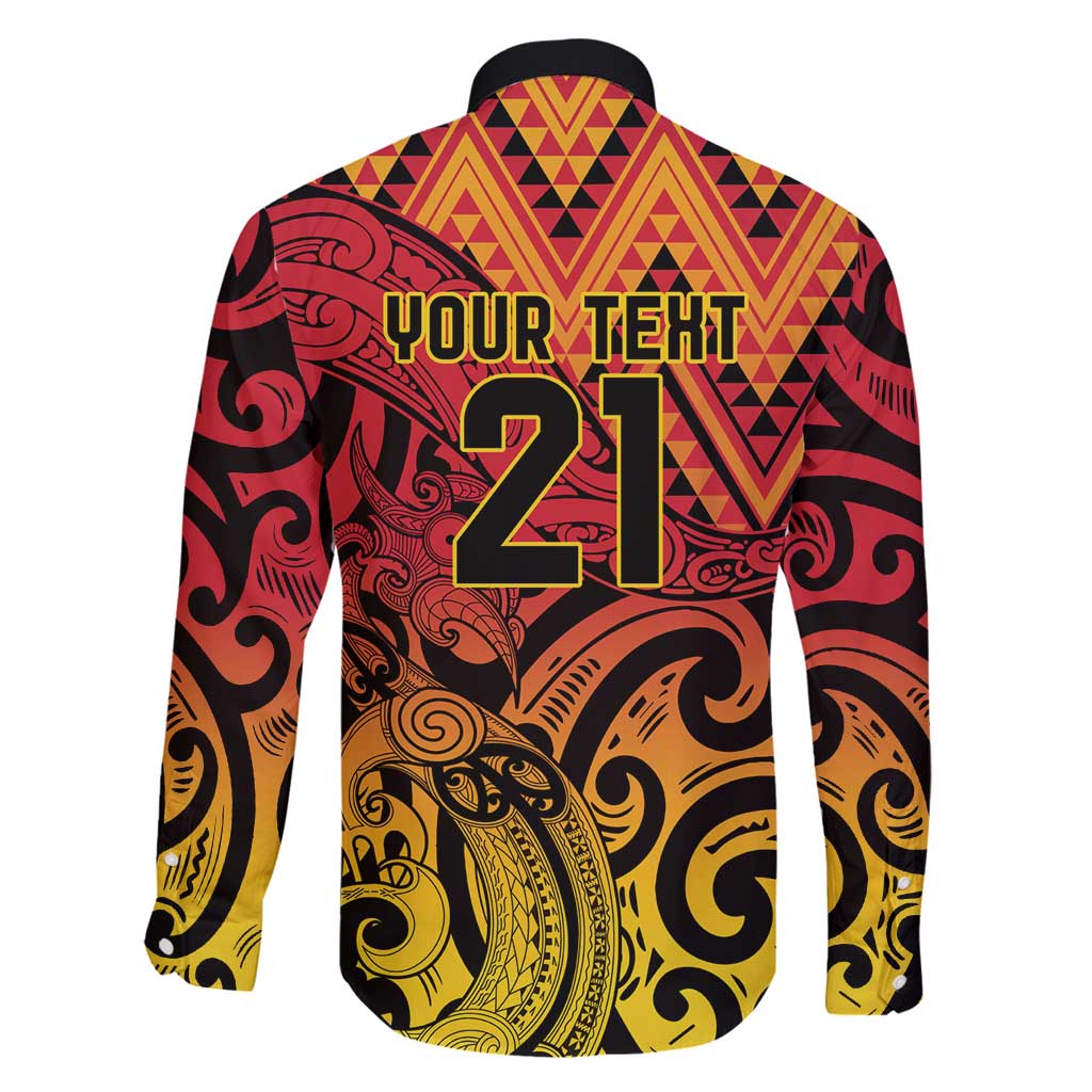 New Zealand Rangatira Custom Family Matching Off Shoulder Short Dress and Hawaiian Shirt Red and Gold Niho Taniwha Maori Tribal