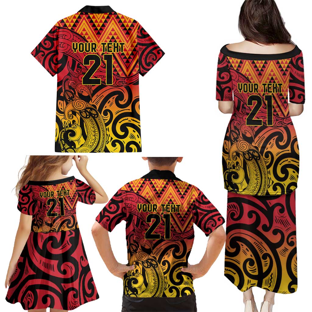 New Zealand Rangatira Custom Family Matching Puletasi and Hawaiian Shirt Red and Gold Niho Taniwha Maori Tribal LT9 - Polynesian Pride