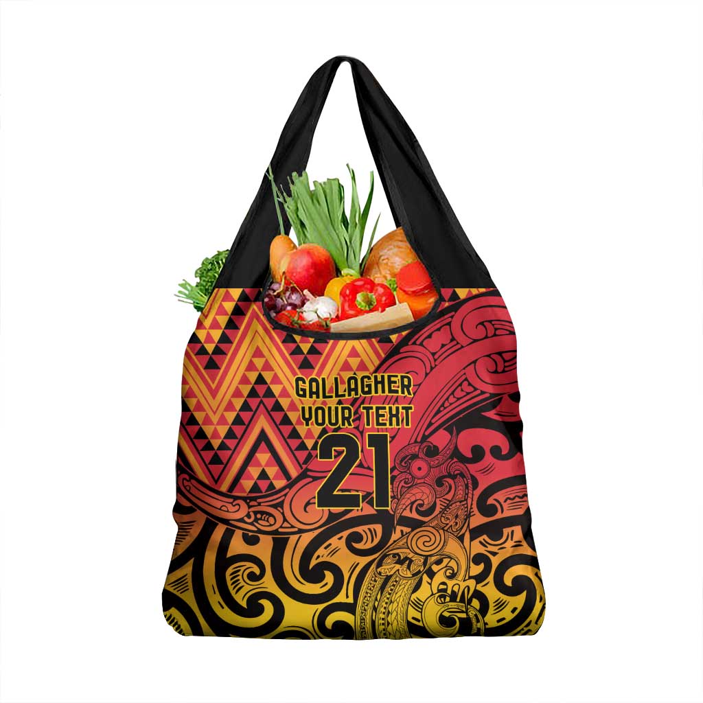 New Zealand Rangatira Custom Grocery Bag Red and Gold Niho Taniwha Maori Tribal