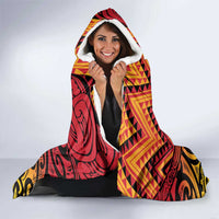 New Zealand Rangatira Custom Hooded Blanket Red and Gold Niho Taniwha Maori Tribal
