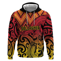 New Zealand Rangatira Custom Hoodie Red and Gold Niho Taniwha Maori Tribal