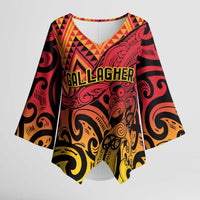 New Zealand Rangatira Custom Kimono Sleeve Blouse Red and Gold Niho Taniwha Maori Tribal - Polynesian Pride