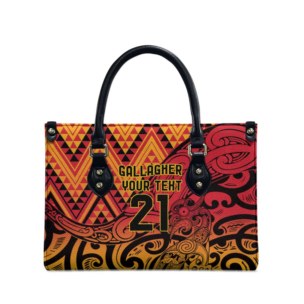 New Zealand Rangatira Custom Leather Bag Red and Gold Niho Taniwha Maori Tribal - Polynesian Pride