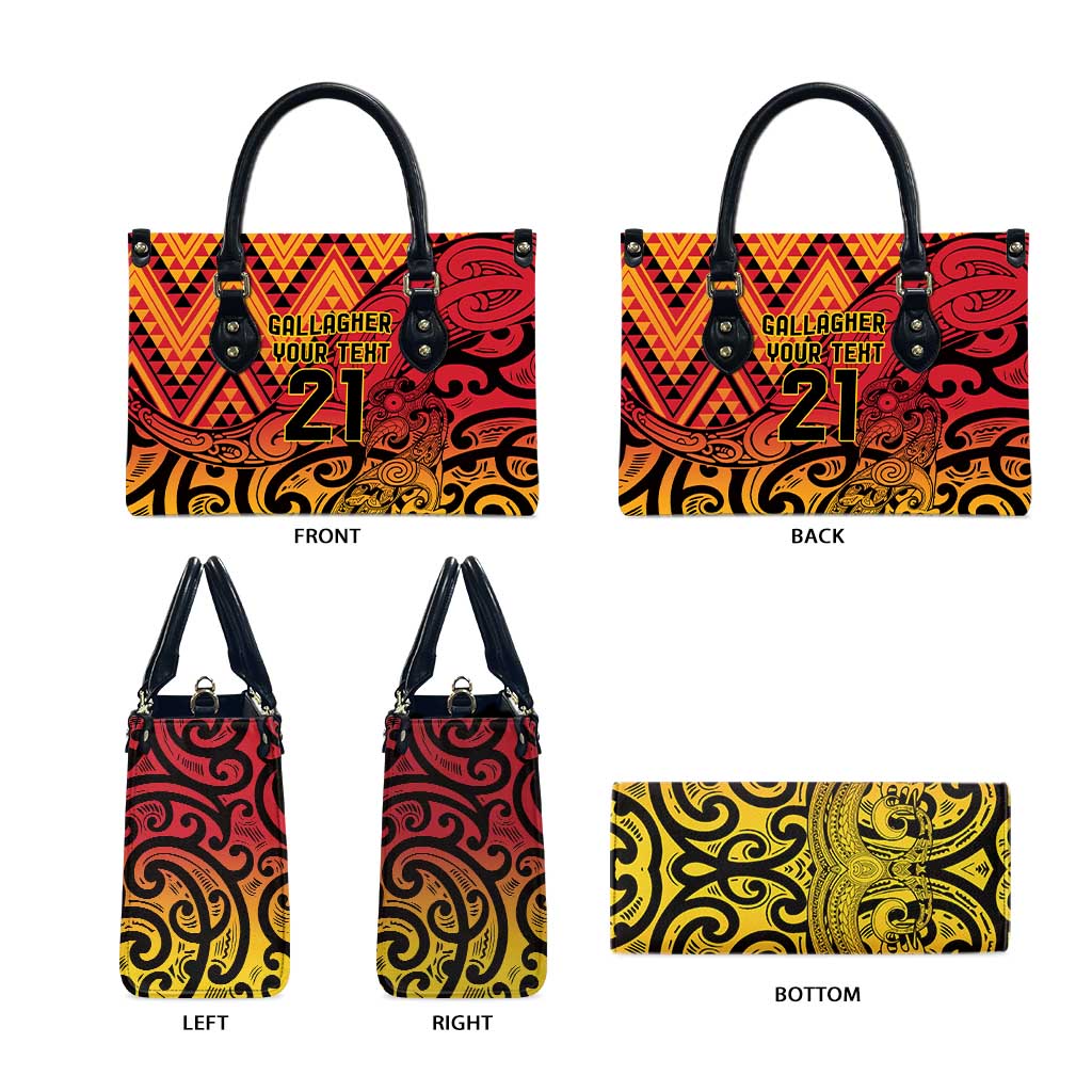 New Zealand Rangatira Custom Leather Bag Red and Gold Niho Taniwha Maori Tribal - Polynesian Pride