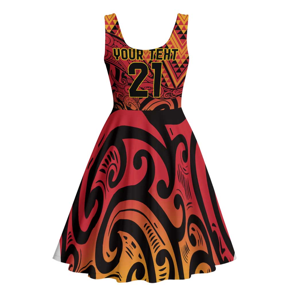 New Zealand Rangatira Custom Midi Dress Red and Gold Niho Taniwha Maori Tribal - Polynesian Pride