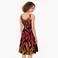 New Zealand Rangatira Custom Midi Dress Red and Gold Niho Taniwha Maori Tribal - Polynesian Pride