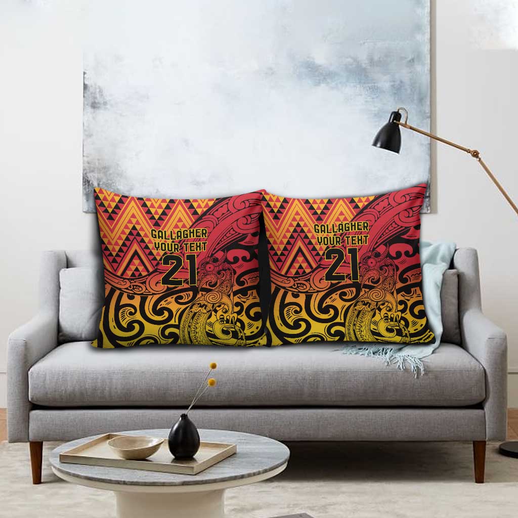 New Zealand Rangatira Custom Pillow Cover Red and Gold Niho Taniwha Maori Tribal - Polynesian Pride