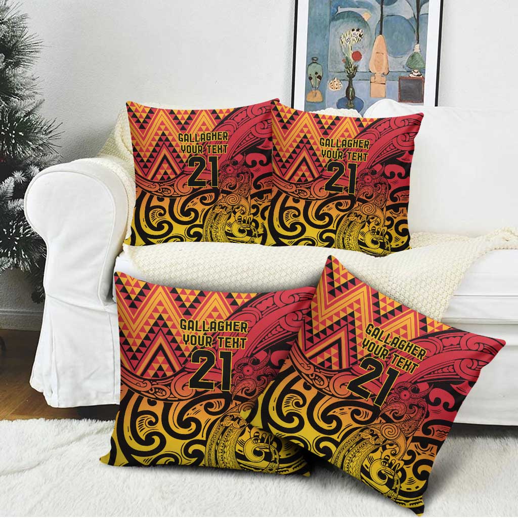 New Zealand Rangatira Custom Pillow Cover Red and Gold Niho Taniwha Maori Tribal - Polynesian Pride