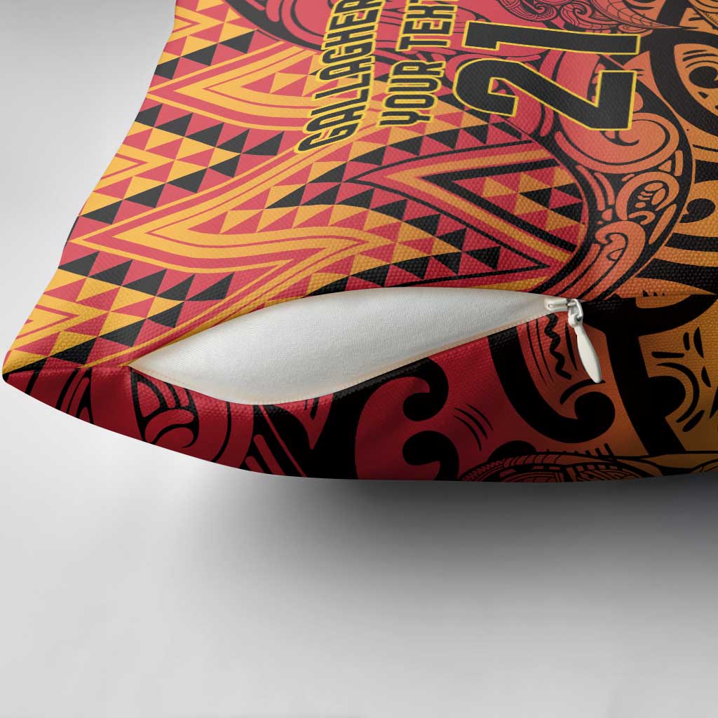New Zealand Rangatira Custom Pillow Cover Red and Gold Niho Taniwha Maori Tribal - Polynesian Pride