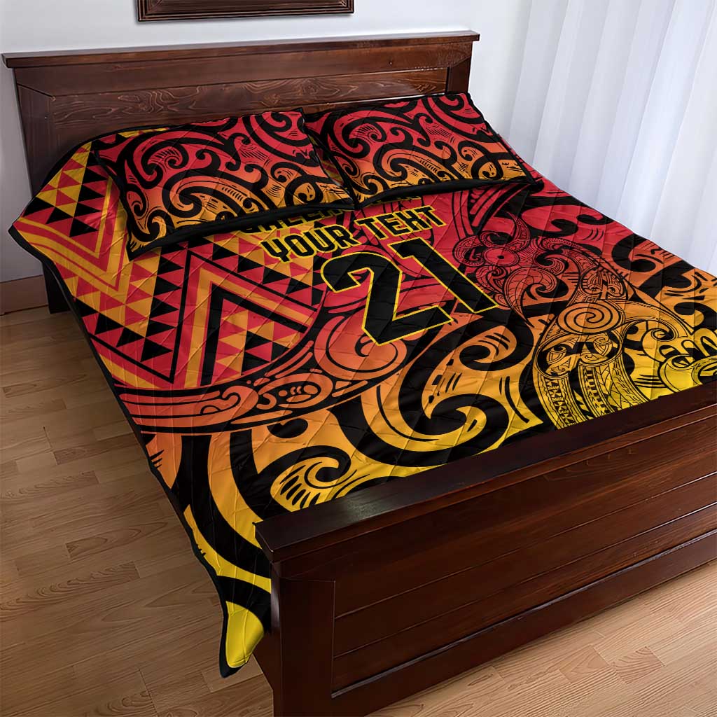 New Zealand Rangatira Custom Quilt Bed Set Red and Gold Niho Taniwha Maori Tribal