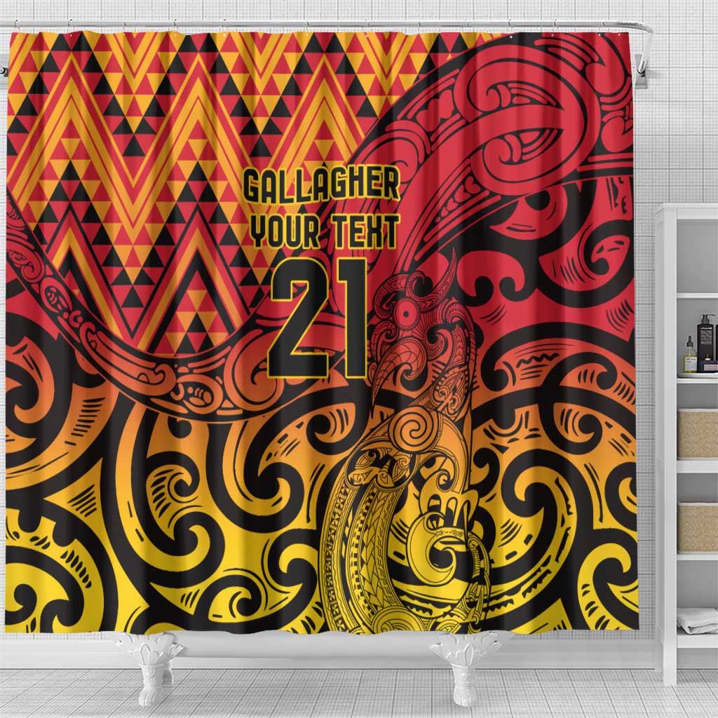 New Zealand Rangatira Custom Shower Curtain Red and Gold Niho Taniwha Maori Tribal
