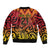 New Zealand Rangatira Custom Sleeve Zip Bomber Jacket Red and Gold Niho Taniwha Maori Tribal