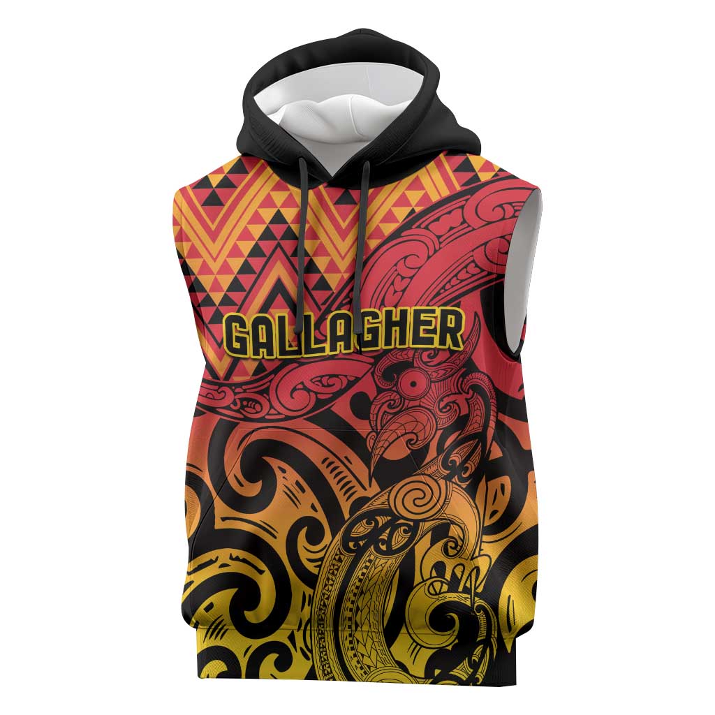 New Zealand Rangatira Custom Sleeveless Hoodie Red and Gold Niho Taniwha Maori Tribal - Polynesian Pride