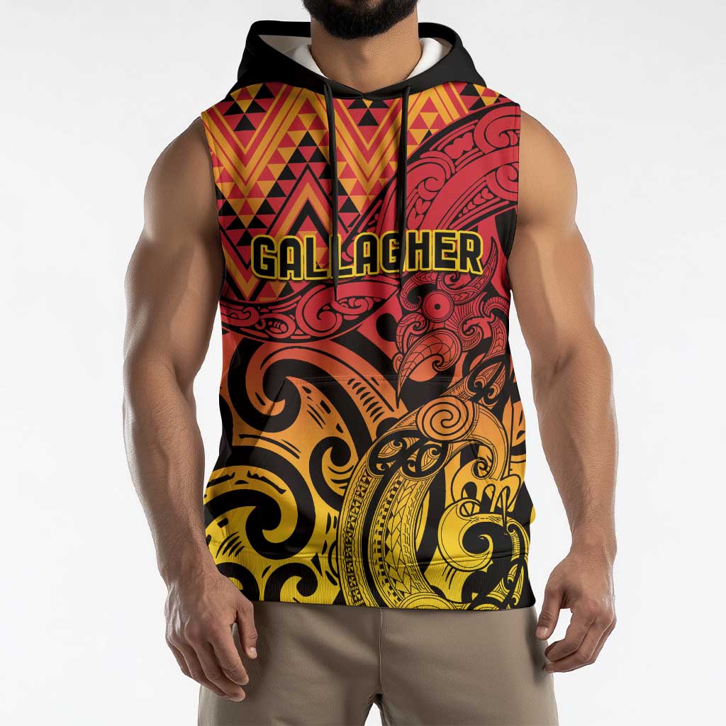 New Zealand Rangatira Custom Sleeveless Hoodie Red and Gold Niho Taniwha Maori Tribal LT9 - Polynesian Pride