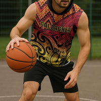 New Zealand Rangatira Custom Sleeveless Hoodie Red and Gold Niho Taniwha Maori Tribal LT9 - Polynesian Pride
