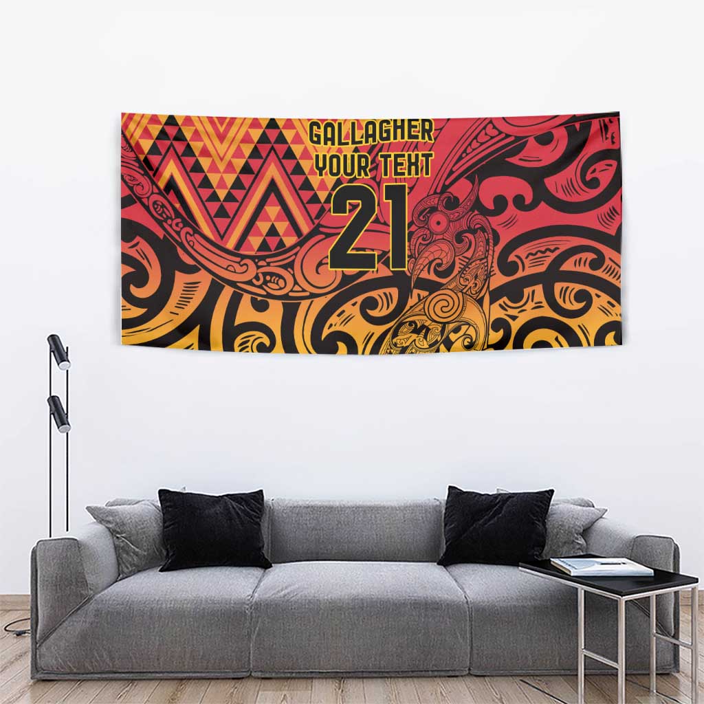 New Zealand Rangatira Custom Tapestry Red and Gold Niho Taniwha Maori Tribal
