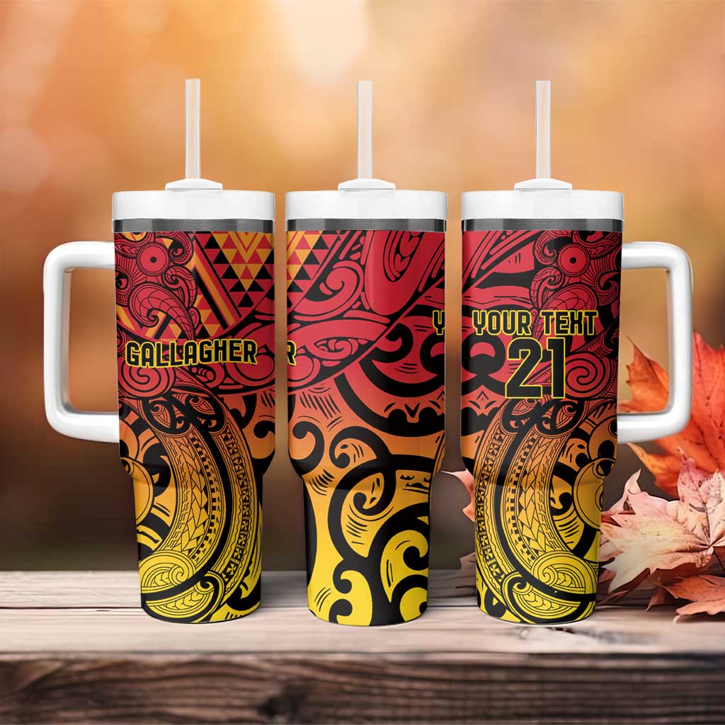 New Zealand Rangatira Custom Tumbler With Handle Red and Gold Niho Taniwha Maori Tribal