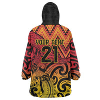 New Zealand Rangatira Custom Wearable Blanket Hoodie Red and Gold Niho Taniwha Maori Tribal