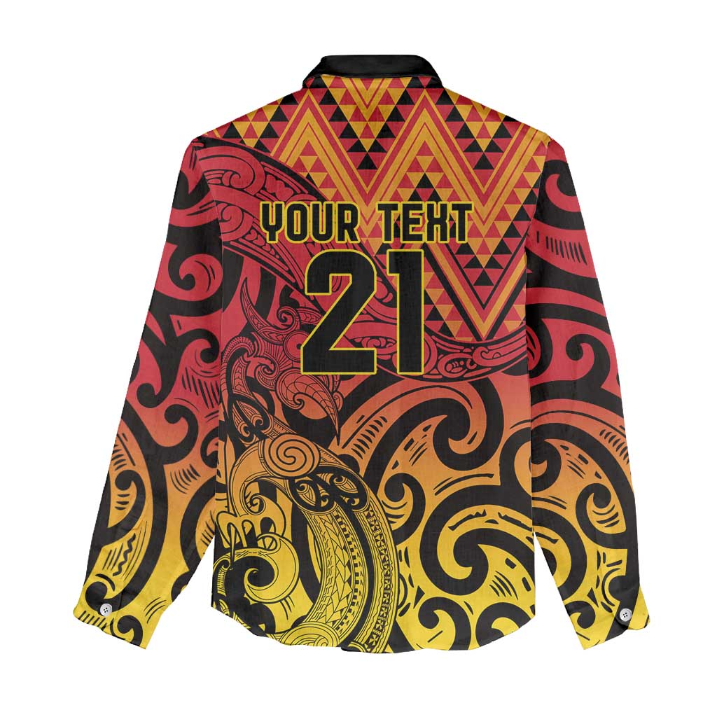 New Zealand Rangatira Custom Women Casual Shirt Red and Gold Niho Taniwha Maori Tribal