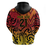 New Zealand Rangatira Custom Zip Hoodie Red and Gold Niho Taniwha Maori Tribal