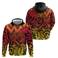 New Zealand Rangatira Custom Zip Hoodie Red and Gold Niho Taniwha Maori Tribal