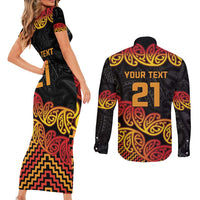 New Zealand Rugby Pacific Custom Couples Matching Short Sleeve Bodycon Dress and Long Sleeve Button Shirt Rangatira Maori Kowhaiwhai Pattern LT9 - Polynesian Pride