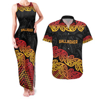 New Zealand Rugby Pacific Custom Couples Matching Tank Maxi Dress and Hawaiian Shirt Rangatira Maori Kowhaiwhai Pattern LT9 Gold - Polynesian Pride