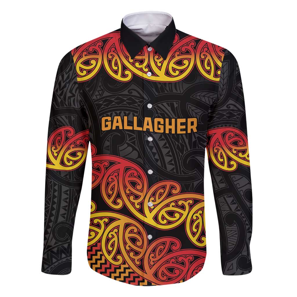 New Zealand Rugby Pacific Custom Family Matching Long Sleeve Bodycon Dress and Hawaiian Shirt Rangatira Maori Kowhaiwhai Pattern LT9 Dad's Shirt - Long Sleeve Gold - Polynesian Pride