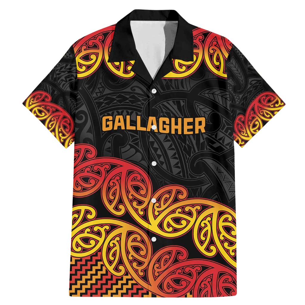 New Zealand Rugby Pacific Custom Family Matching Mermaid Dress and Hawaiian Shirt Rangatira Maori Kowhaiwhai Pattern LT9 Dad's Shirt - Short Sleeve Gold - Polynesian Pride