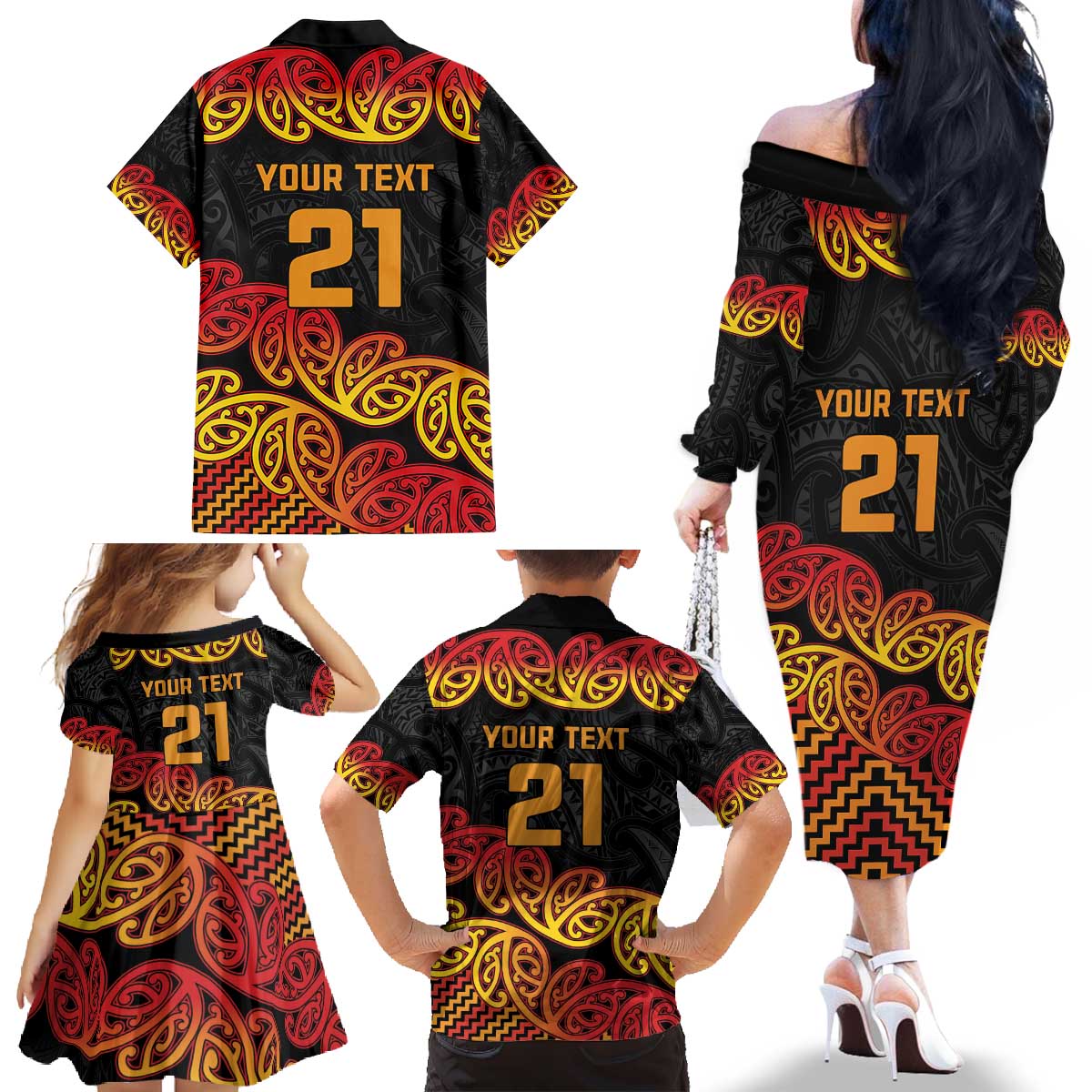 New Zealand Rugby Pacific Custom Family Matching Off The Shoulder Long Sleeve Dress and Hawaiian Shirt Rangatira Maori Kowhaiwhai Pattern LT9 - Polynesian Pride