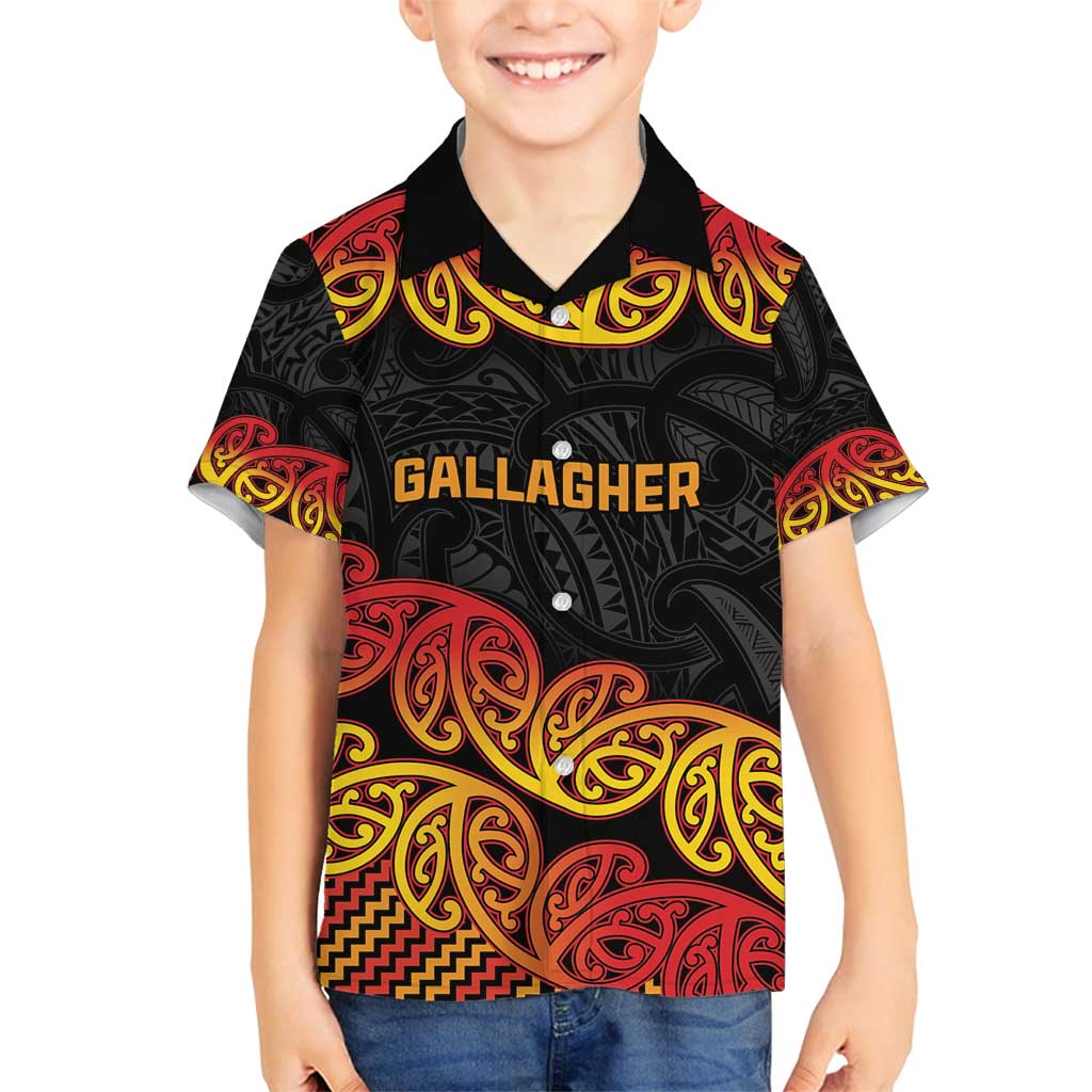 New Zealand Rugby Pacific Custom Family Matching Puletasi and Hawaiian Shirt Rangatira Maori Kowhaiwhai Pattern LT9 Son's Shirt Gold - Polynesian Pride