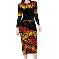 New Zealand Rugby Pacific Custom Long Sleeve Bodycon Dress Rangatira Maori Kowhaiwhai Pattern