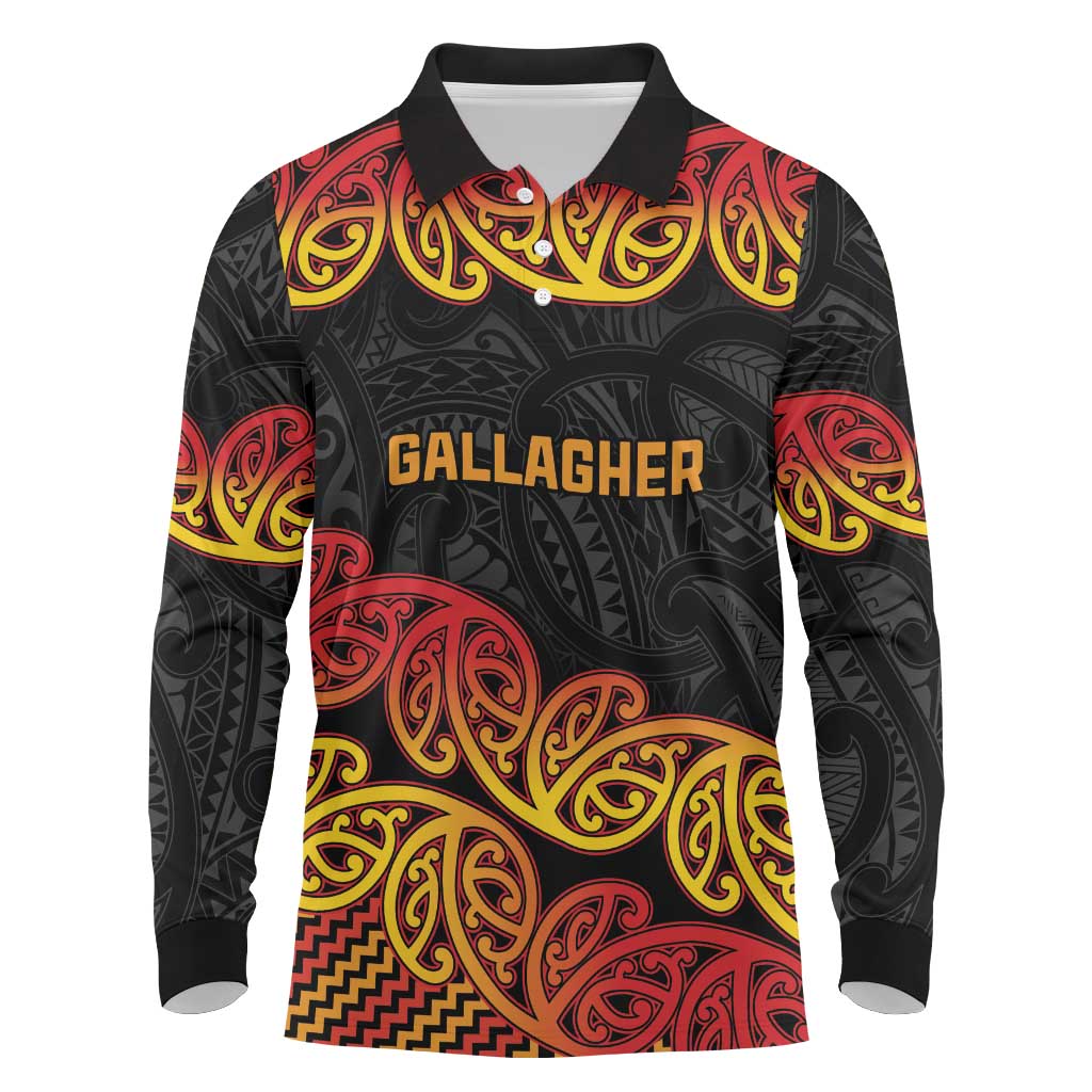 New Zealand Rugby Pacific Custom Long Sleeve Polo Shirt Rangatira Maori Kowhaiwhai Pattern