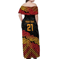 New Zealand Rugby Pacific Custom Off Shoulder Maxi Dress Rangatira Maori Kowhaiwhai Pattern