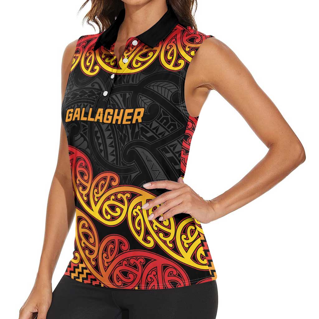 New Zealand Rugby Pacific Custom Women Sleeveless Polo Shirt Rangatira Maori Kowhaiwhai Pattern