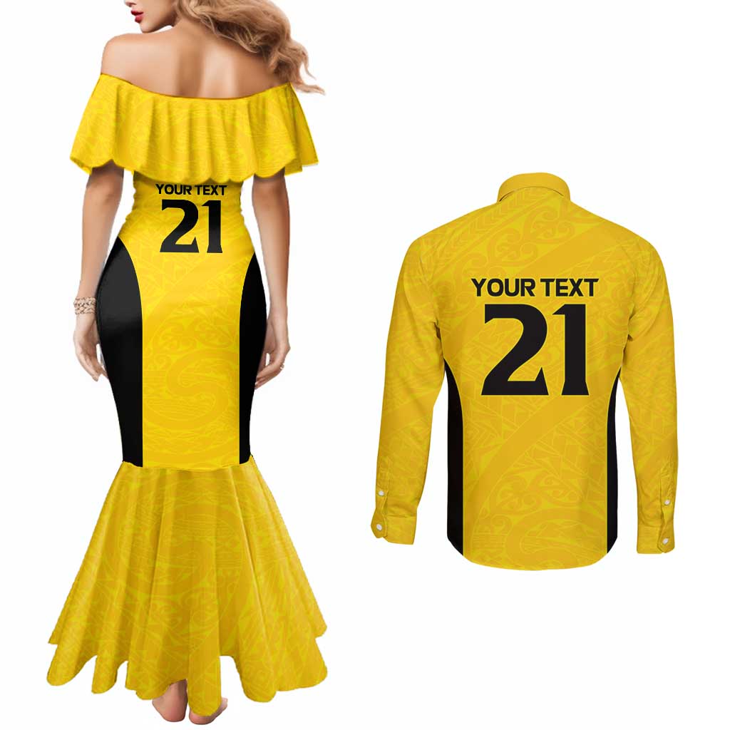 New Zealand Rugby Pacific Custom Couples Matching Mermaid Dress and Long Sleeve Button Shirt Hau Awhiowhio Maori Tribal Tattoo LT9 - Polynesian Pride