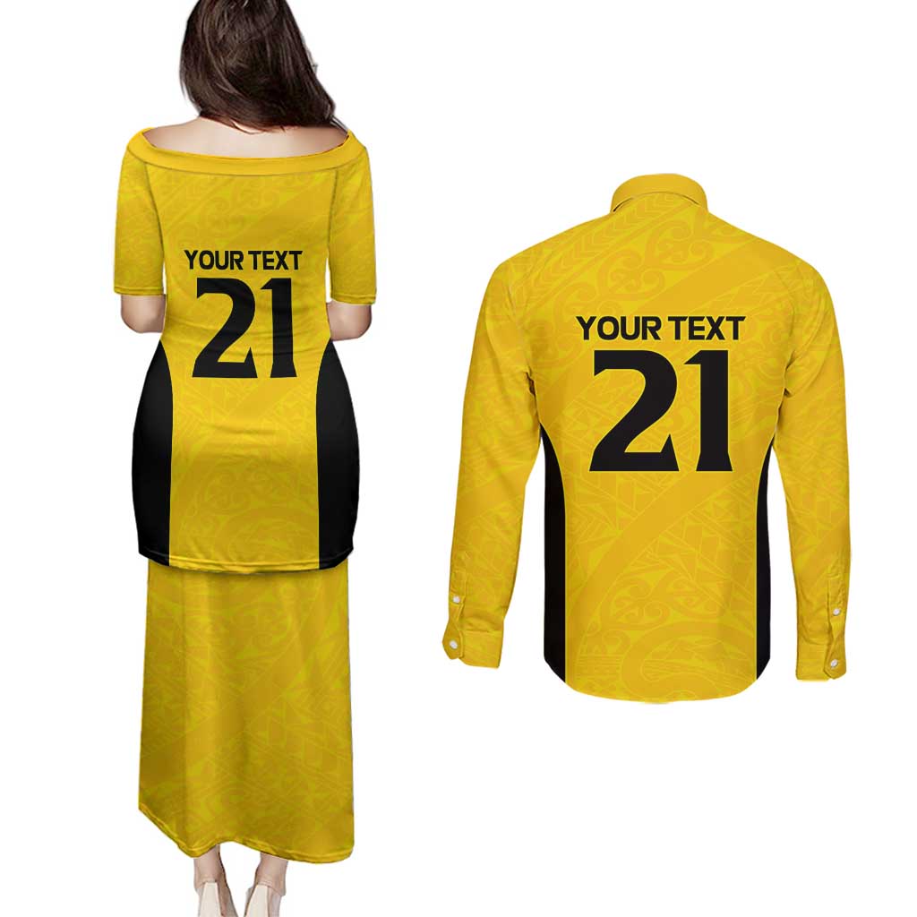 New Zealand Rugby Pacific Custom Couples Matching Puletasi and Long Sleeve Button Shirt Hau Awhiowhio Maori Tribal Tattoo LT9 - Polynesian Pride