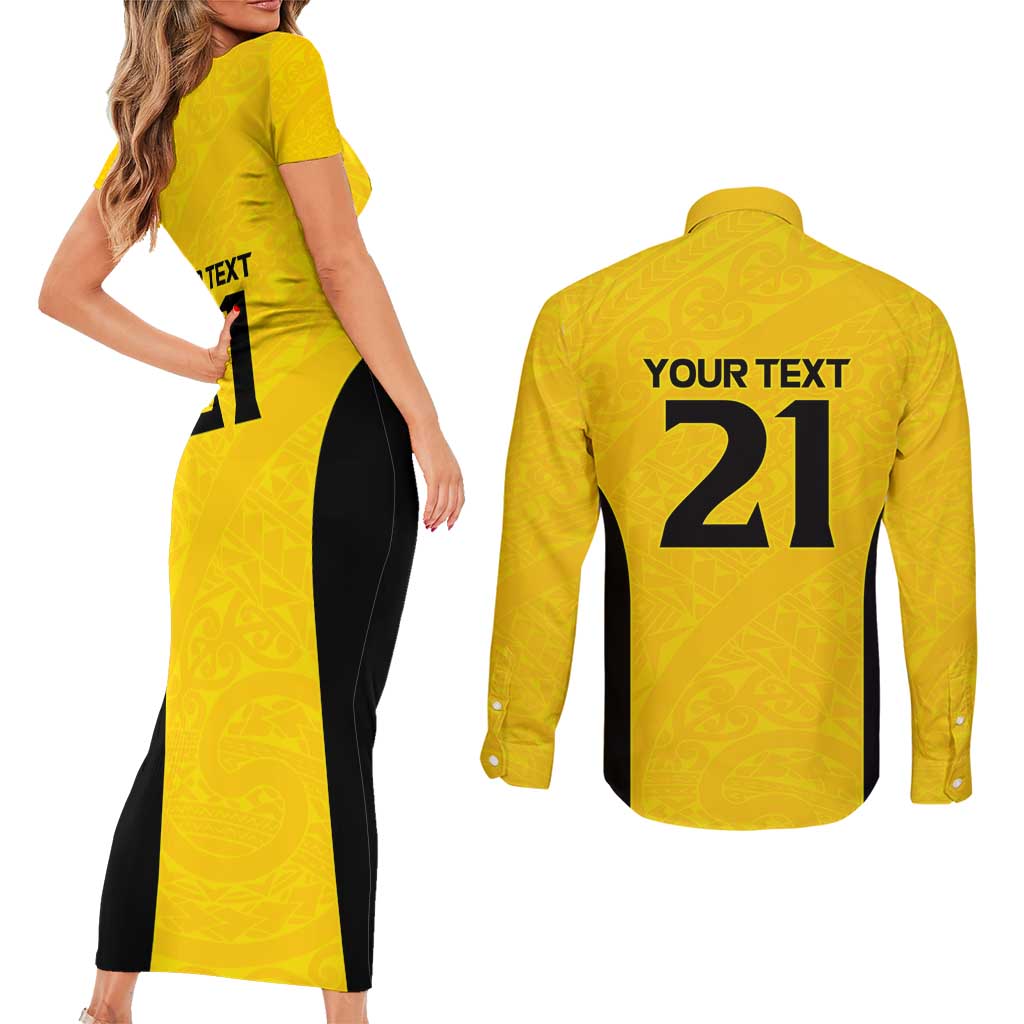 New Zealand Rugby Pacific Custom Couples Matching Short Sleeve Bodycon Dress and Long Sleeve Button Shirt Hau Awhiowhio Maori Tribal Tattoo LT9 - Polynesian Pride