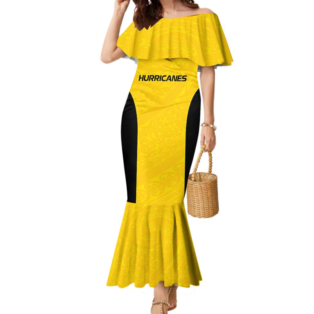 New Zealand Rugby Pacific Custom Family Matching Mermaid Dress and Hawaiian Shirt Hau Awhiowhio Maori Tribal Tattoo LT9 Mom's Dress Gold - Polynesian Pride