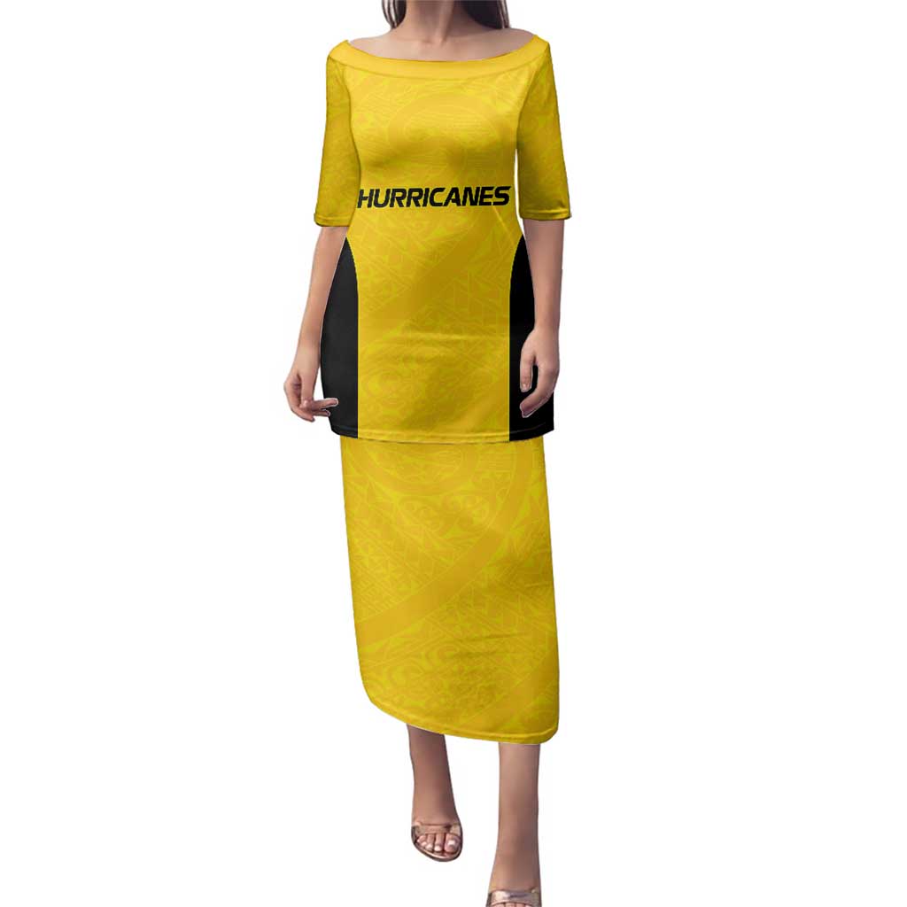 New Zealand Rugby Pacific Custom Family Matching Puletasi and Hawaiian Shirt Hau Awhiowhio Maori Tribal Tattoo LT9 Mom's Dress Gold - Polynesian Pride