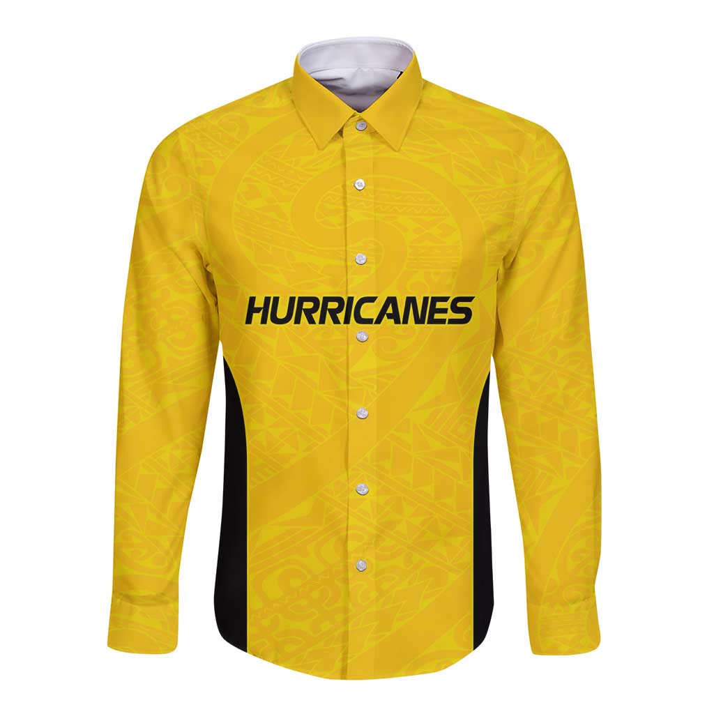 New Zealand Rugby Pacific Custom Long Sleeve Button Shirt Hau Awhiowhio Maori Tribal Tattoo LT9 Unisex Gold - Polynesian Pride