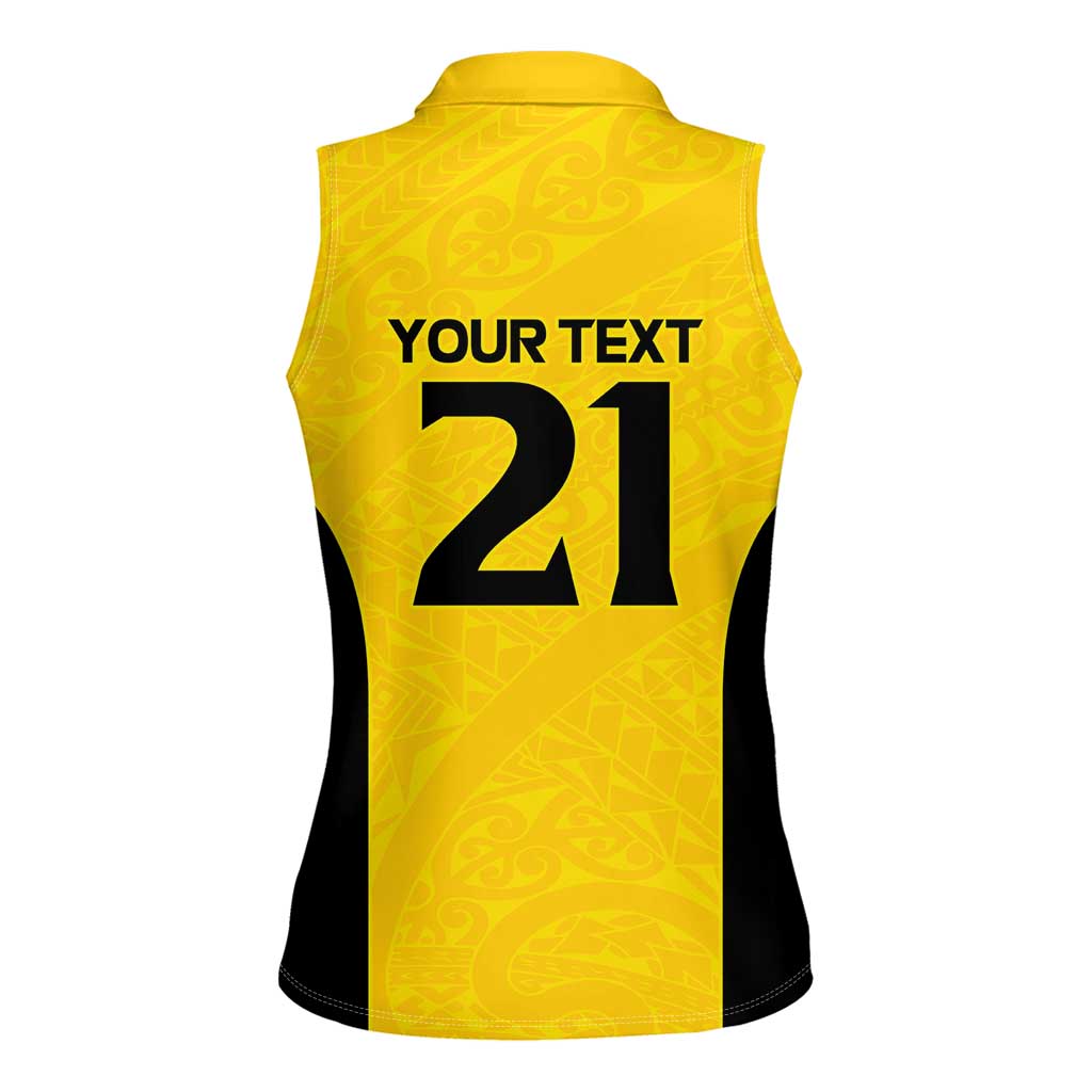 New Zealand Rugby Pacific Custom Women Sleeveless Polo Shirt Hau Awhiowhio Maori Tribal Tattoo