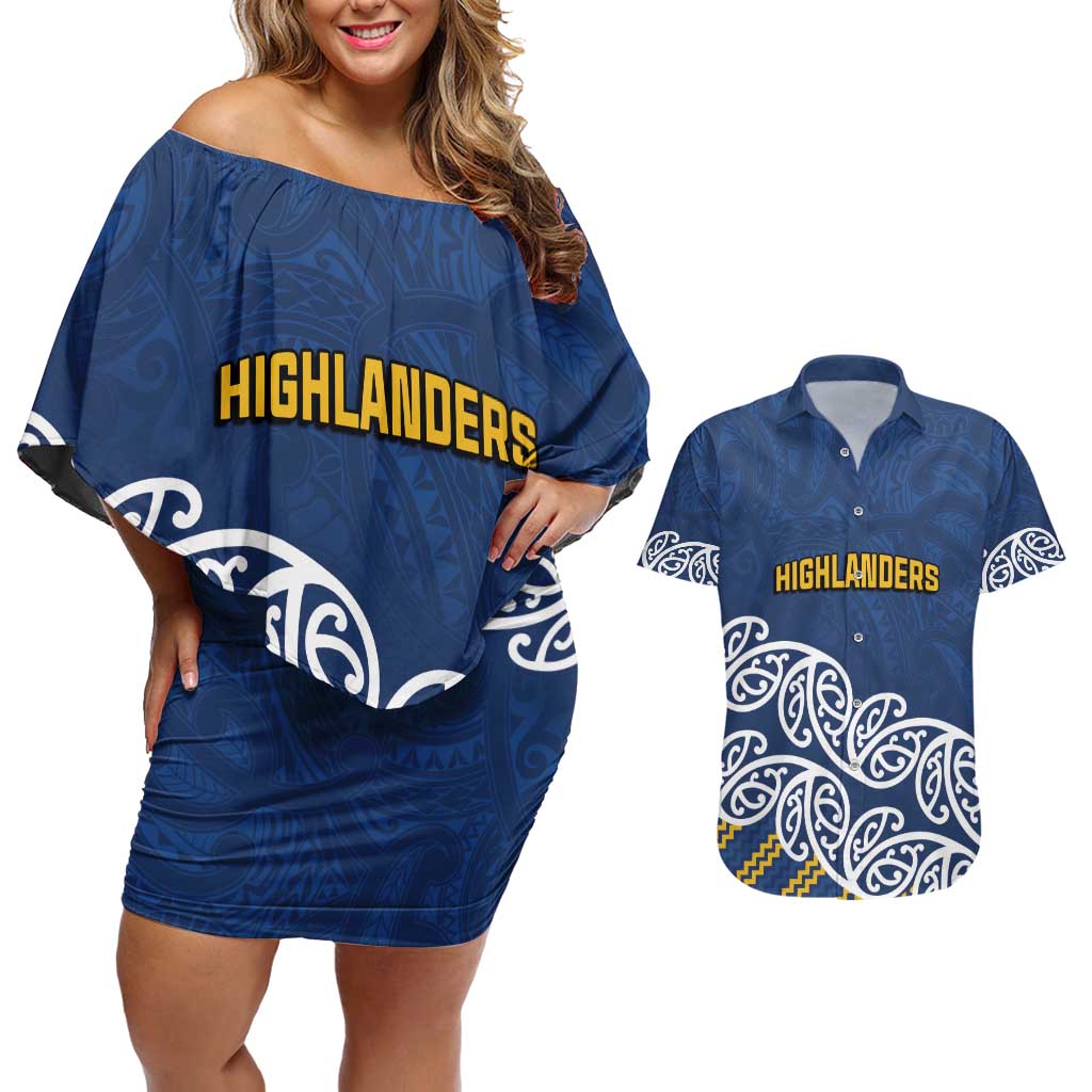 New Zealand Rugby Pacific Custom Couples Matching Off Shoulder Short Dress and Hawaiian Shirt Kahupeka Maori Kowhaiwhai Pattern LT9 Blue - Polynesian Pride