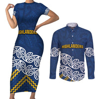 New Zealand Rugby Pacific Custom Couples Matching Short Sleeve Bodycon Dress and Long Sleeve Button Shirt Kahupeka Maori Kowhaiwhai Pattern LT9 Blue - Polynesian Pride