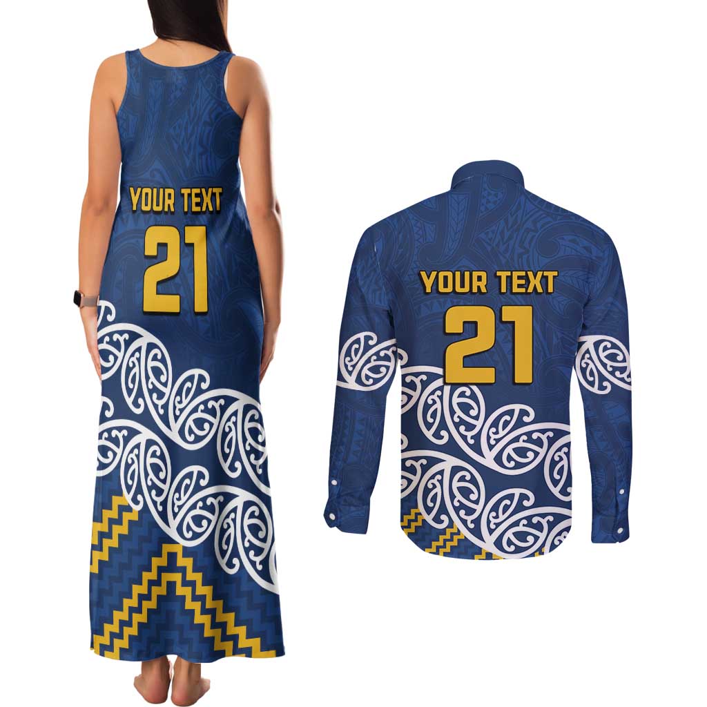 New Zealand Rugby Pacific Custom Couples Matching Tank Maxi Dress and Long Sleeve Button Shirt Kahupeka Maori Kowhaiwhai Pattern LT9 - Polynesian Pride