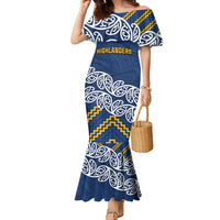 New Zealand Rugby Pacific Custom Family Matching Mermaid Dress and Hawaiian Shirt Kahupeka Maori Kowhaiwhai Pattern LT9 Mom's Dress Blue - Polynesian Pride