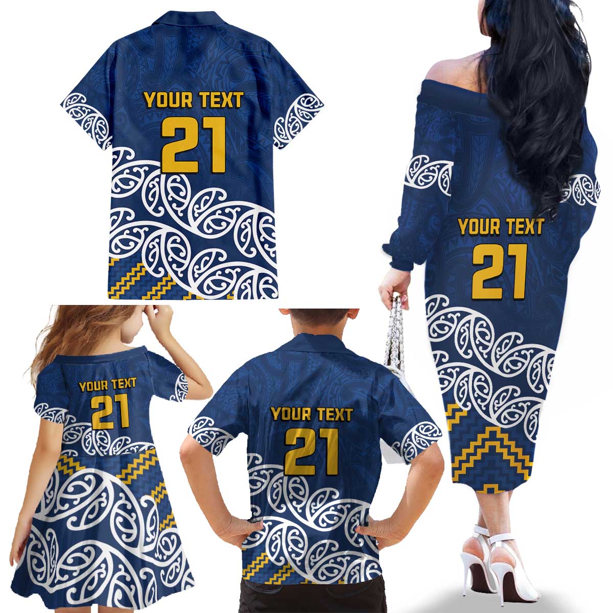 New Zealand Rugby Pacific Custom Family Matching Off The Shoulder Long Sleeve Dress and Hawaiian Shirt Kahupeka Maori Kowhaiwhai Pattern LT9 - Polynesian Pride