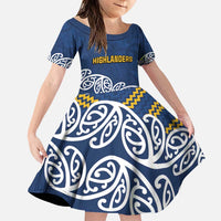 New Zealand Rugby Pacific Custom Family Matching Puletasi and Hawaiian Shirt Kahupeka Maori Kowhaiwhai Pattern LT9 Daughter's Dress Blue - Polynesian Pride